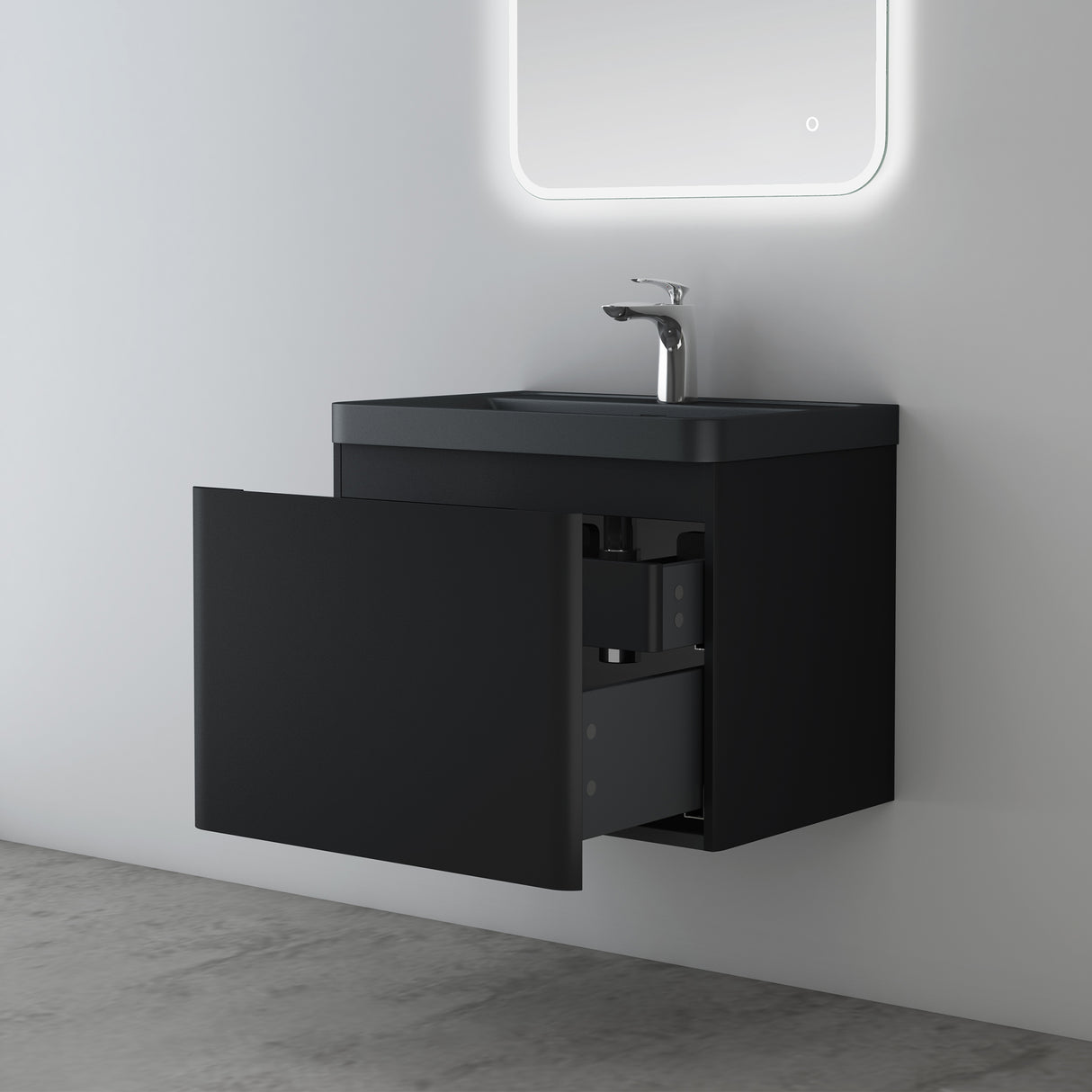 glasvilla Mobile Bagno Sospeso Mobile da Bagno con Cassetto a Chiusura Soft Close e Lavabo da Marmo fuso, Ancona