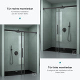 glasvilla Duschtür Nischentür dusche Duschabtrennung Chrom und Schwarz Duschkabine Nischenschiebetür 6mm ESG-Sicherheitsglas inkl. Soft-Close Teramo12K