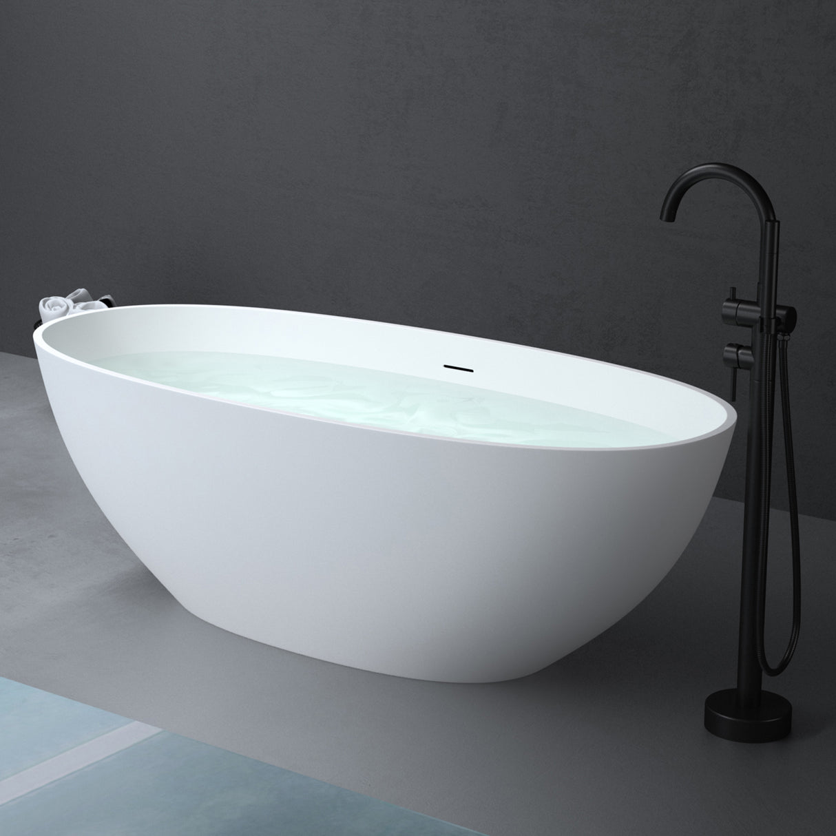 glasvilla Vasca da Bagno Freestanding, Vasca da Bagno in Marmo Fuso con Rivestimento Nano, Bianca Opaca