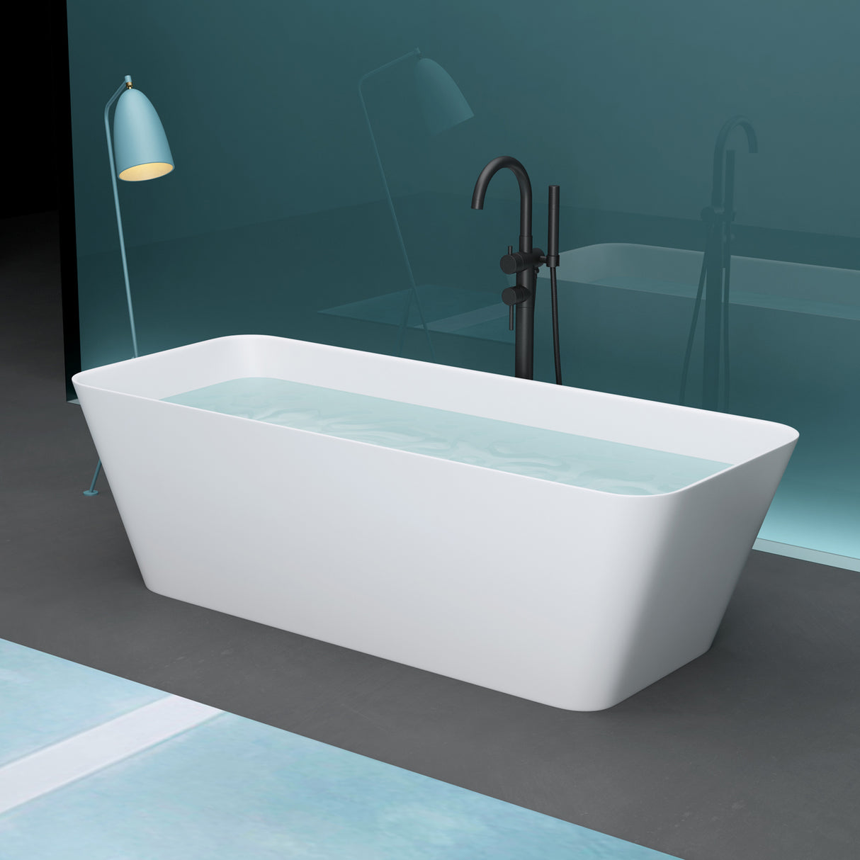 glasvilla Vasca da Bagno Freestanding, Vasca da Bagno in Marmo Fuso con Rivestimento Nano, Bianca Opaca