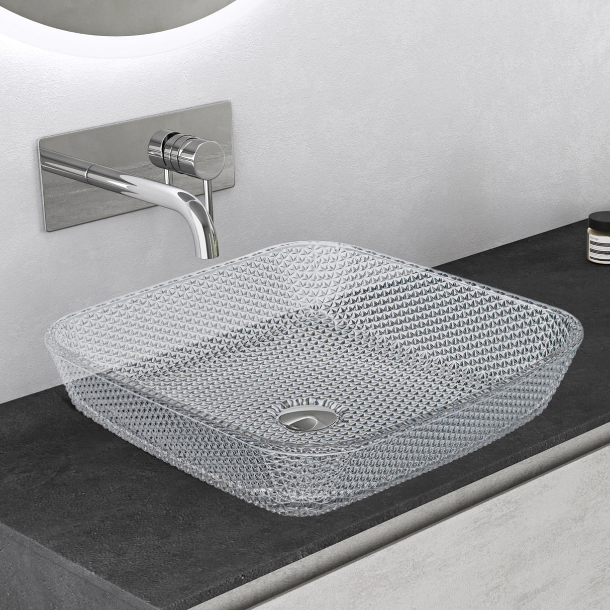Lavandino Glasvilla Lavandino da appoggio in vetro Lavandino in vetro Lavandino rettangolare LxPxA 40x40x11 cm Minerva03