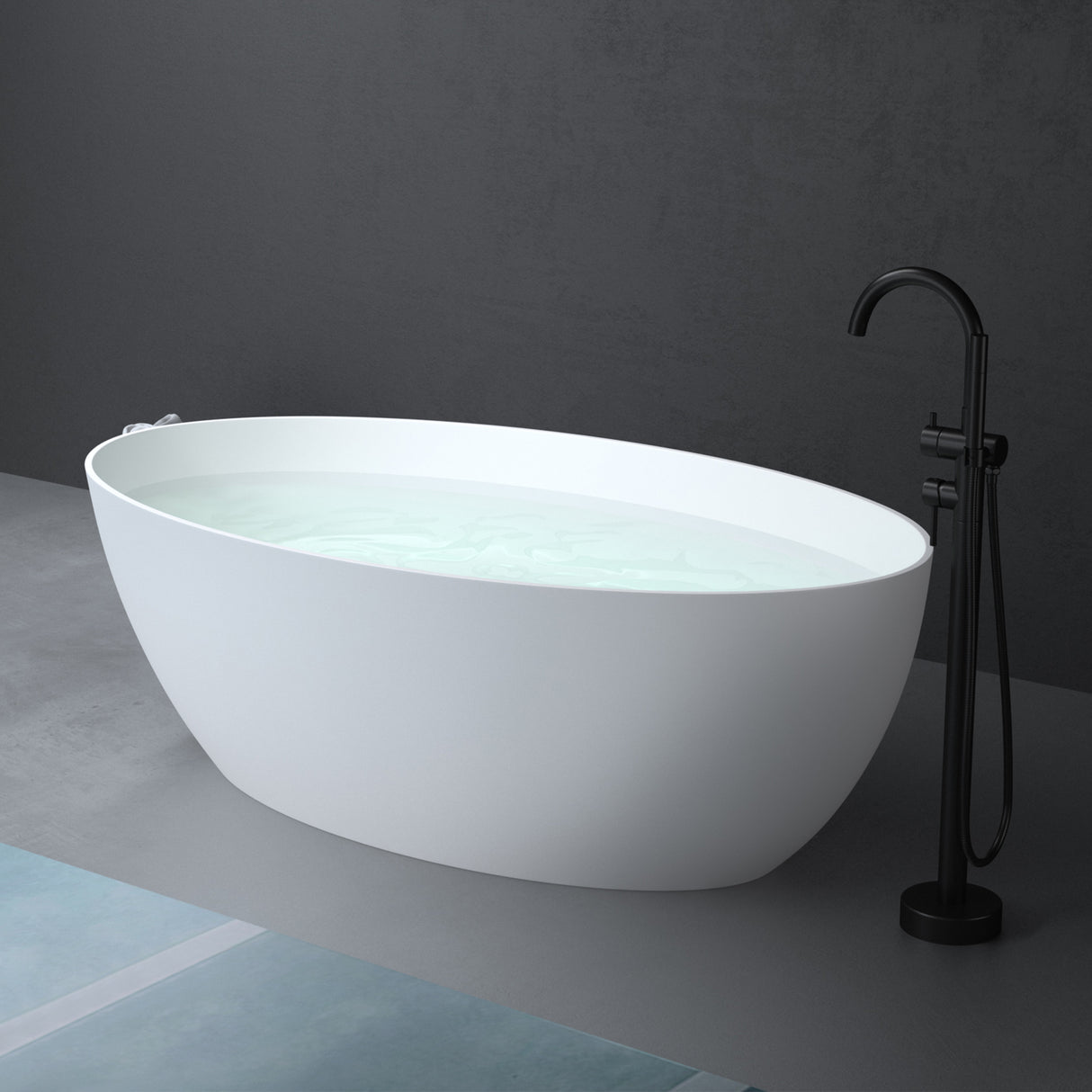 glasvilla Vasca da Bagno Freestanding, Vasca da Bagno in Marmo Fuso con Rivestimento Nano, Bianca Opaca