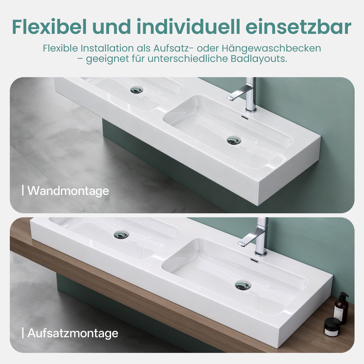 glasvilla Lavabo da Appoggio da Marmo Fuso Lavandino Bagno Sospeso con Due Fori per la Rubinetteria Colossum830