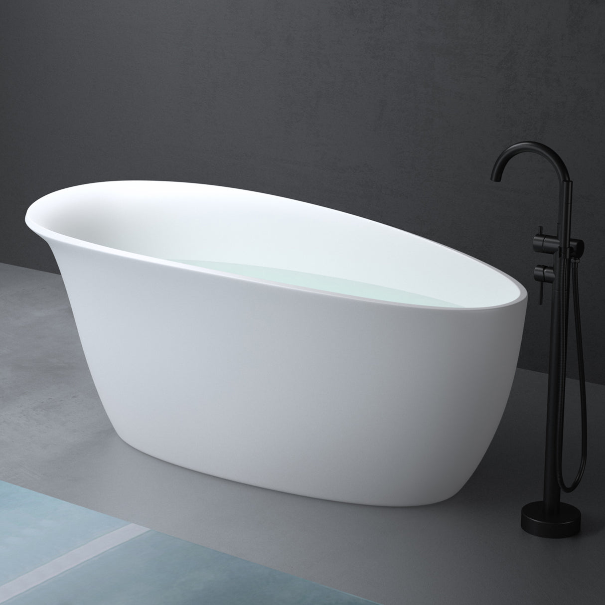 glasvilla Vasca da Bagno Freestanding, Vasca da Bagno in Marmo Fuso con Rivestimento Nano, Bianca Opaca