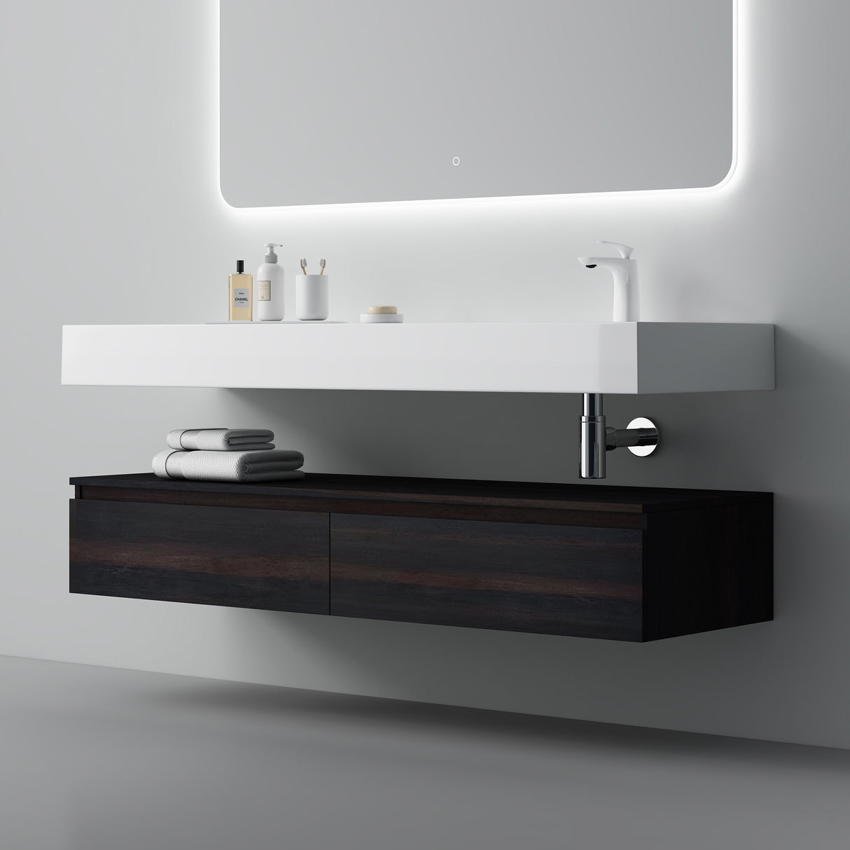 glasvilla Mobile Bagno Sospeso 150x48x25cm con Cassetti a Chiusura Soft-Close Mobile da Bagno con Lavabo da Marmo Fuso UP