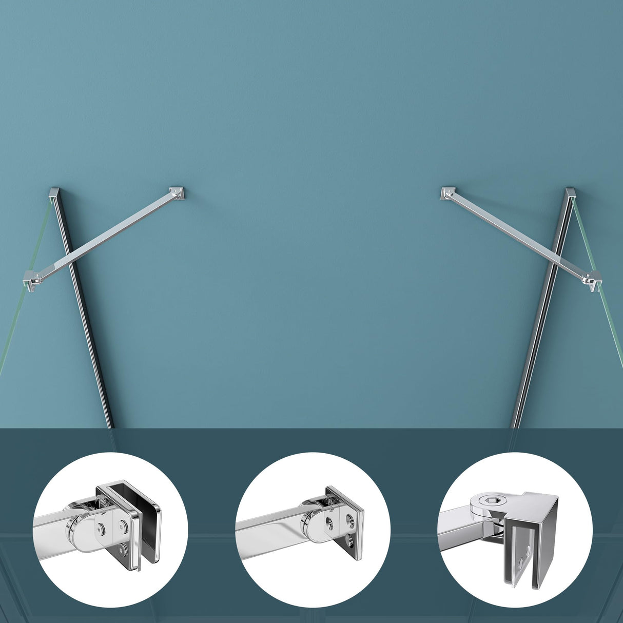 Maniglione di sostegno Glasvilla per doccia, parete divisoria per doccia, parete in vetro per doccia | Stabilizzatore per doccia walk-in | Rotazione a 180° per spessori del vetro da 6 a 10 mm
