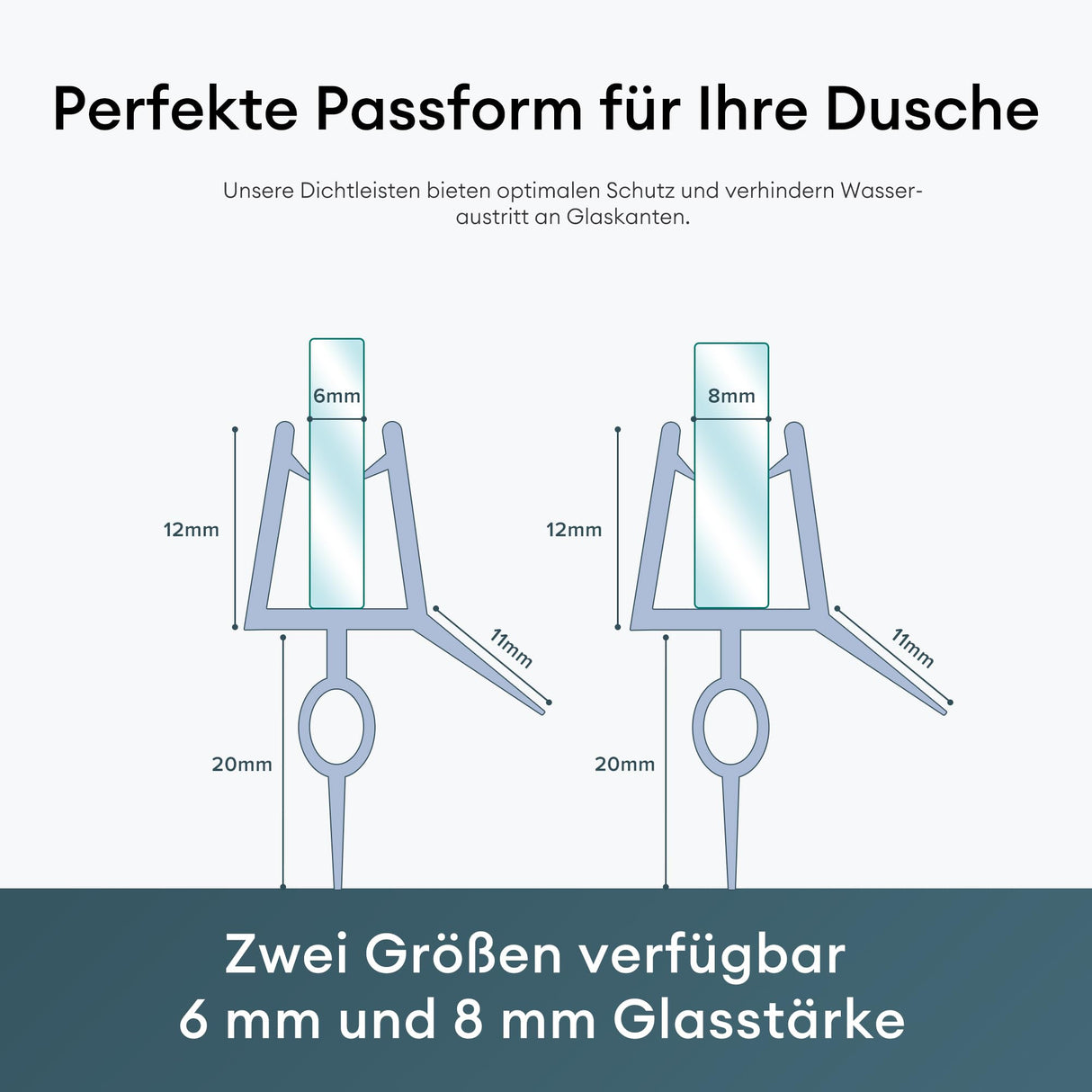 Guarnizione per doccia in PVC Glasvilla | Guarnizione per porta doccia per vetri da 6-8 mm | Guarnizione di ricambio per porte e box doccia