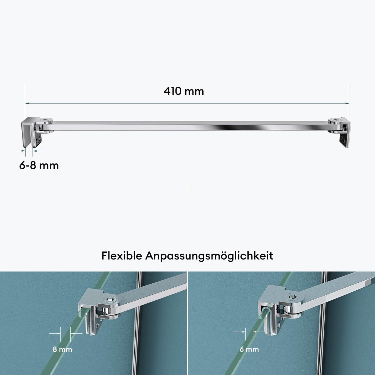 Maniglione di sostegno Glasvilla per doccia, parete divisoria per doccia, parete in vetro per doccia | Stabilizzatore per doccia walk-in | Rotazione a 180° per spessori del vetro da 6 a 10 mm