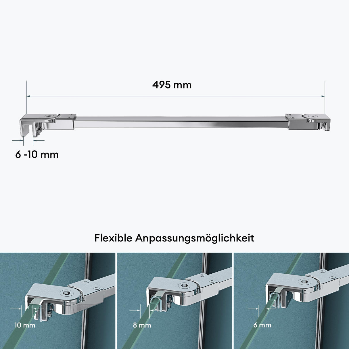 Maniglione di sostegno Glasvilla per doccia, parete divisoria per doccia, parete in vetro per doccia | Stabilizzatore per doccia walk-in | Rotazione a 180° per spessori del vetro da 6 a 10 mm