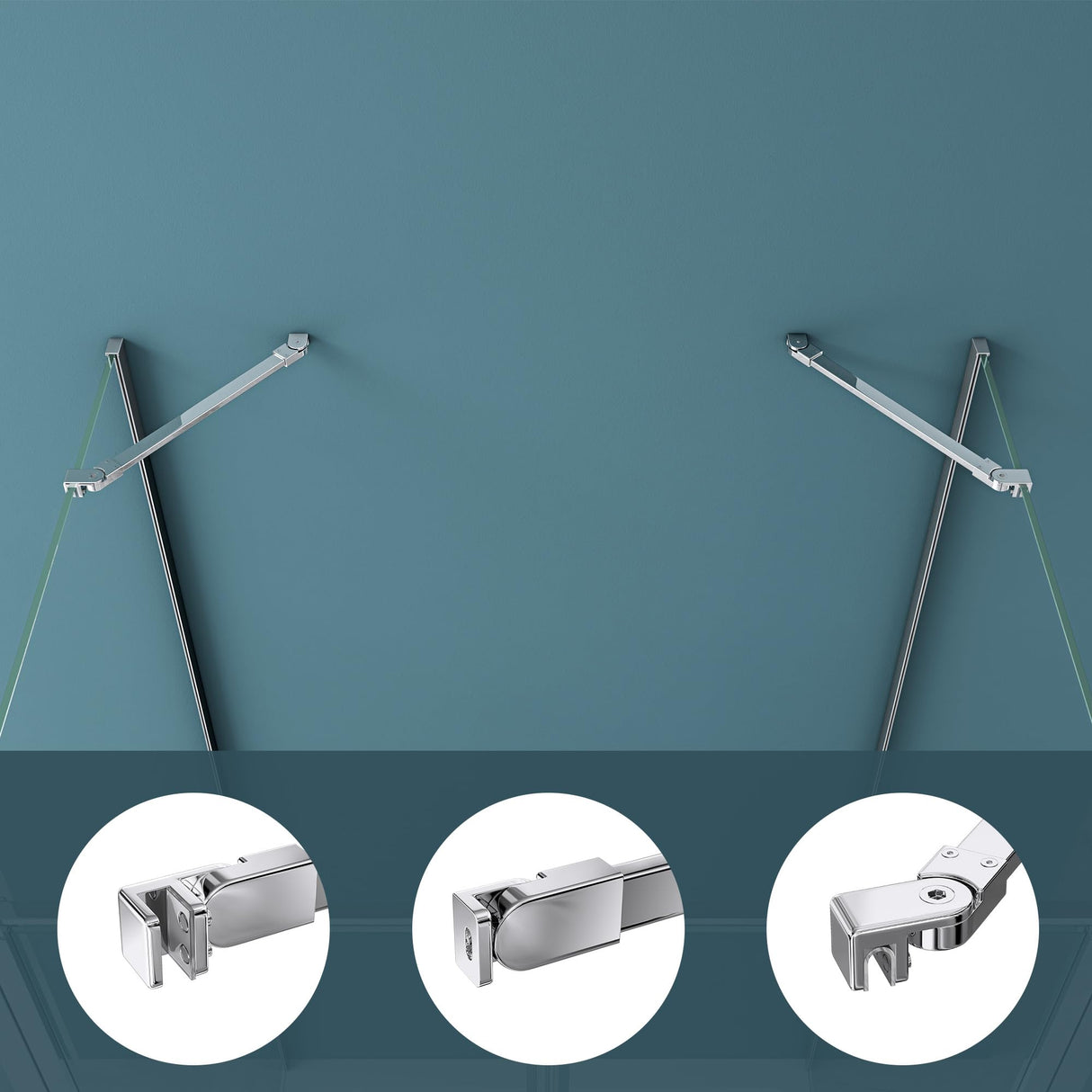 Maniglione di sostegno Glasvilla per doccia, parete divisoria per doccia, parete in vetro per doccia | Stabilizzatore per doccia walk-in | Rotazione a 180° per spessori del vetro da 6 a 10 mm