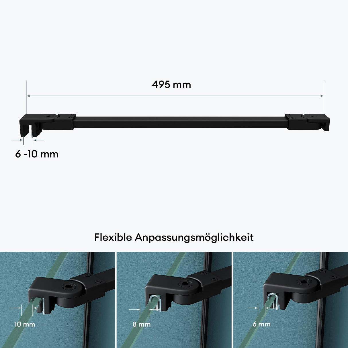 Maniglione di sostegno Glasvilla per doccia, parete divisoria per doccia, parete in vetro per doccia | Stabilizzatore per doccia walk-in | Rotazione a 180° per spessori del vetro da 6 a 10 mm