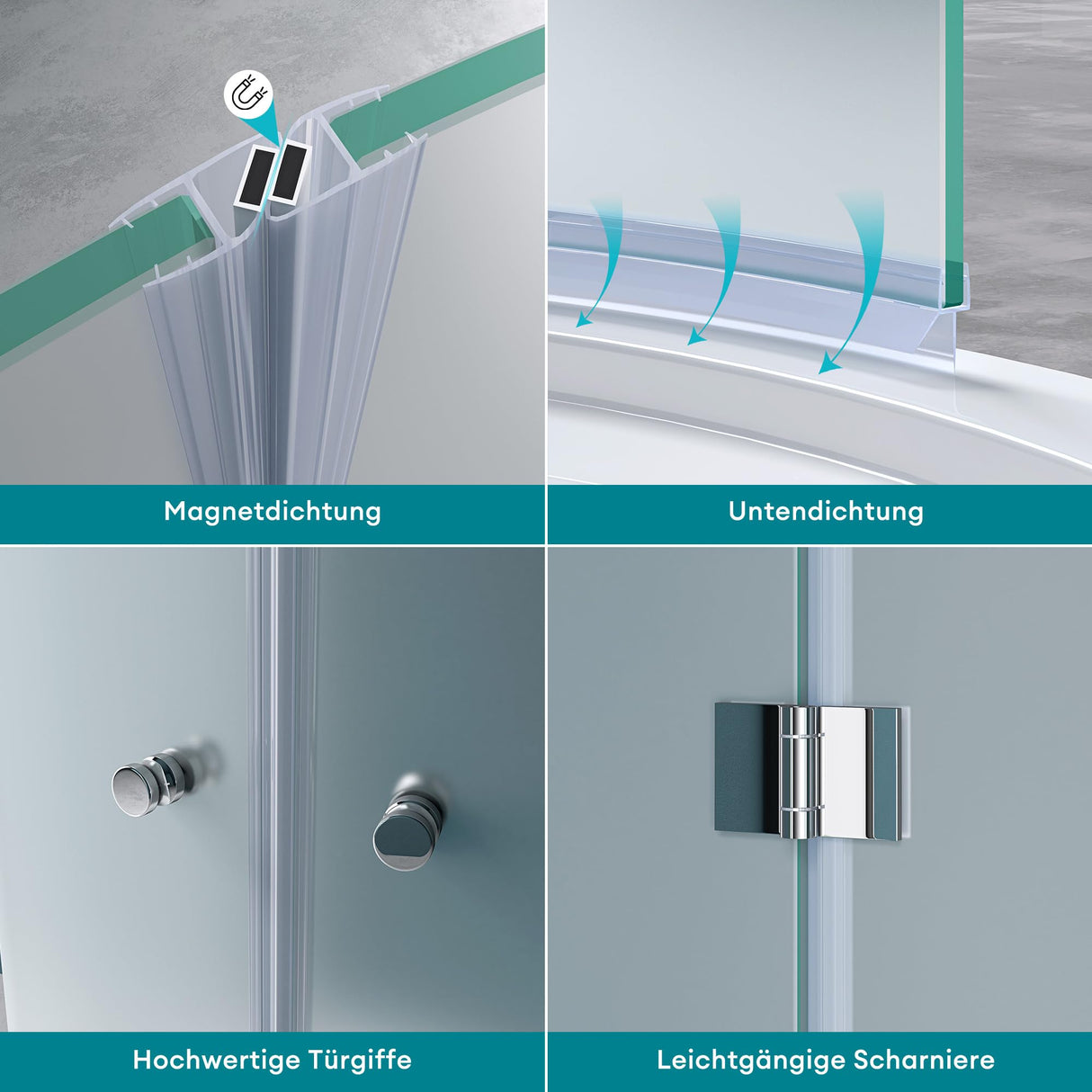 glasvilla Box Doccia in Vetro 6mm Box Cabina Doccia a Forma di U in Vetro di Sicurezza Temperato con 2 Porte Girevoli Ravenna03