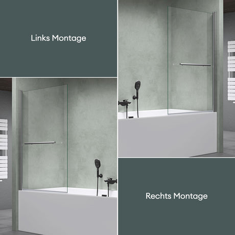 Parete doccia Glasvilla per vasca da bagno, parete vasca pieghevole 180° in vetro di sicurezza con divisorio vasca NANO 90x140cm, supporto vasca Cortona1121