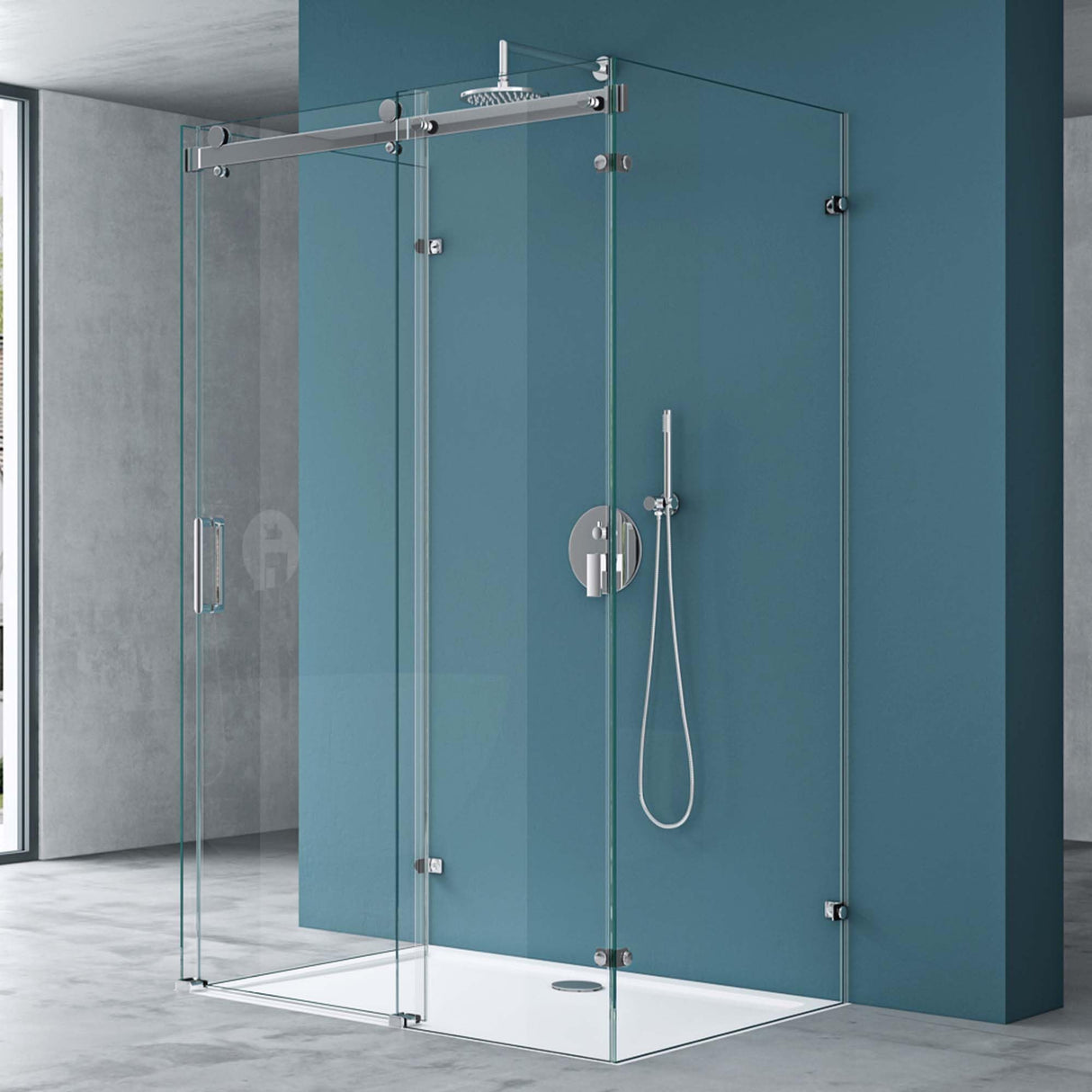Box doccia a U Glasvilla senza telaio, porta scorrevole da 195 cm, parete divisoria per doccia, vetro trasparente ESG Nano da 8 mm, staffa a 4 punti, parete doccia Rav17-2UK