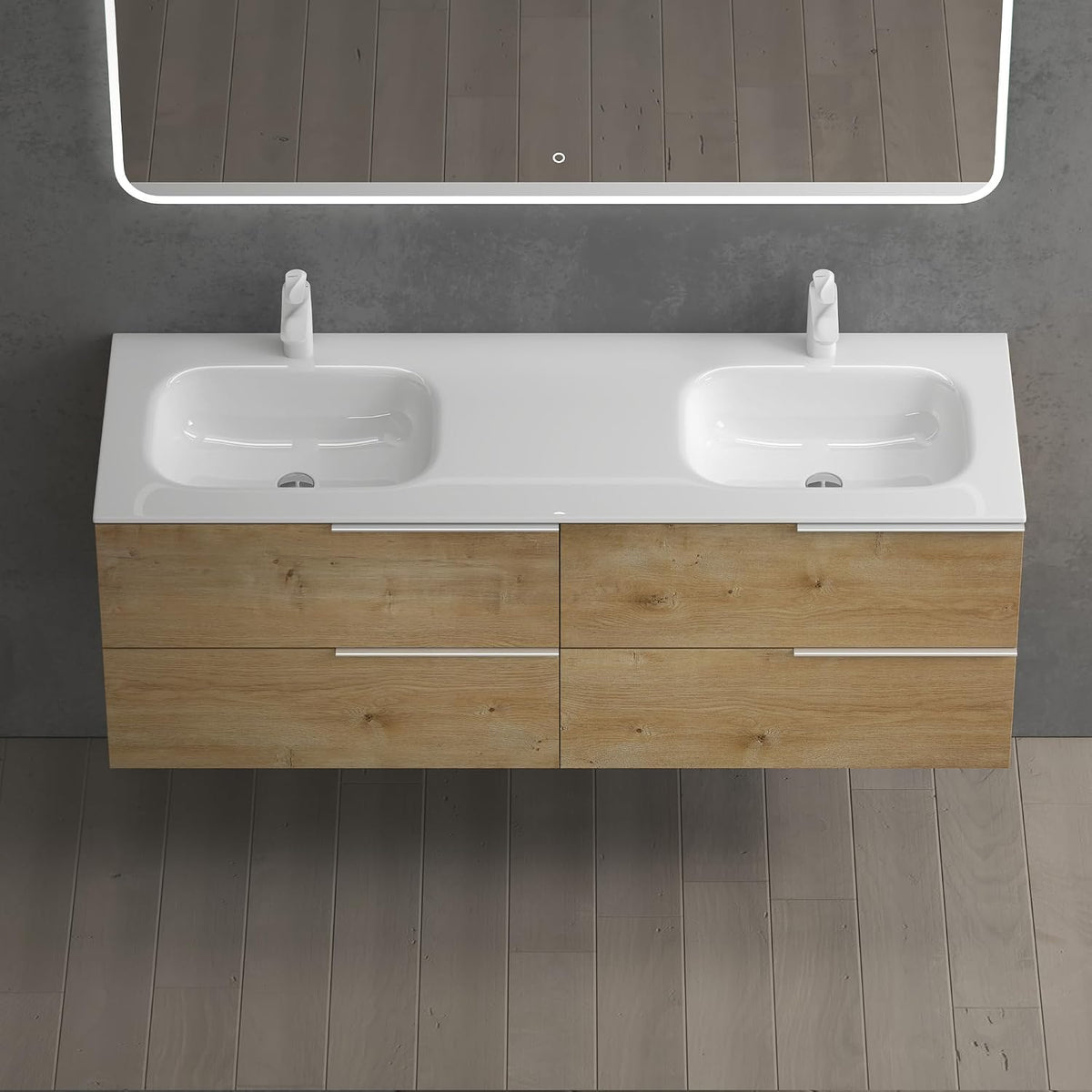 glasvilla  Waschbeckenunterschrank 4 Schubladen Kerneiche mit Doppelwaschbecken BTH: 144x48x52cm Vanessa