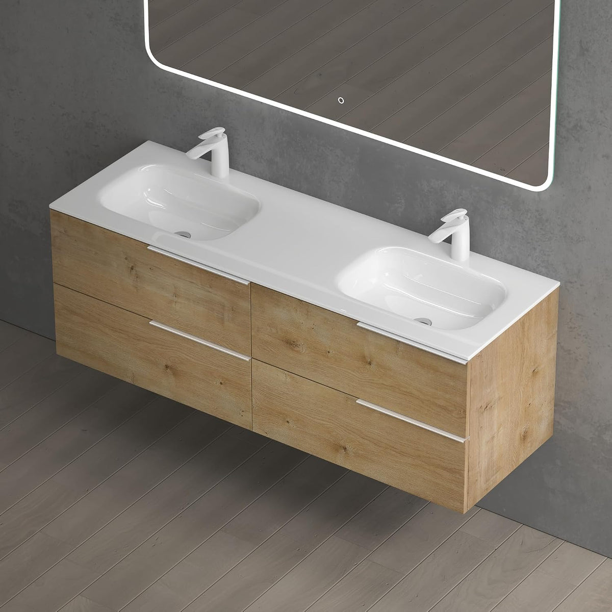 glasvilla  Waschbeckenunterschrank 4 Schubladen Kerneiche mit Doppelwaschbecken BTH: 144x48x52cm Vanessa