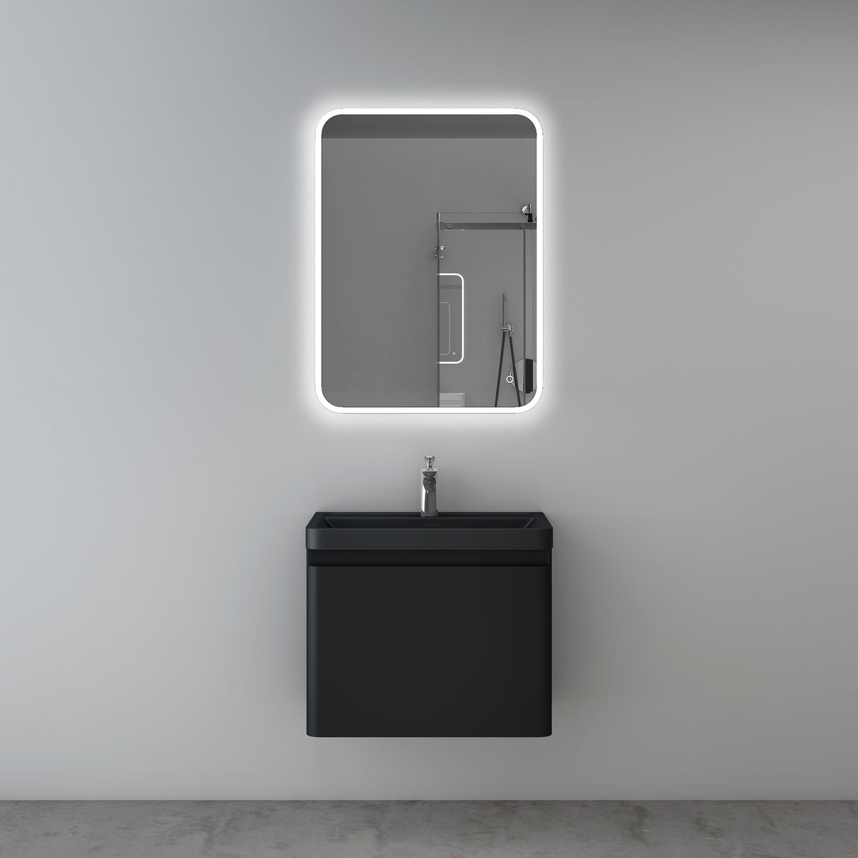 glasvilla Mobile Bagno Sospeso Mobile da Bagno con Cassetto a Chiusura Soft Close e Lavabo da Marmo fuso, Ancona