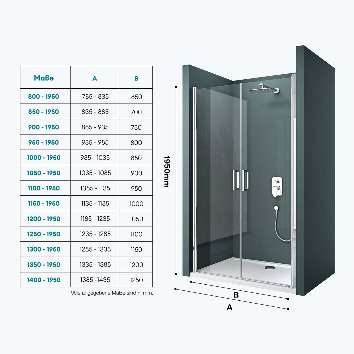 glasvilla Duschtür Nischentür dusche Duschabtrennung Duschkabine Schwingtür 180° Doppeltür 6mm ESG Nano-Beschichtung Klarglas/Satiniert Streifen/Vollsatiniert mit Hebe- und Senkmechanismus Teramo24K+MS+VS