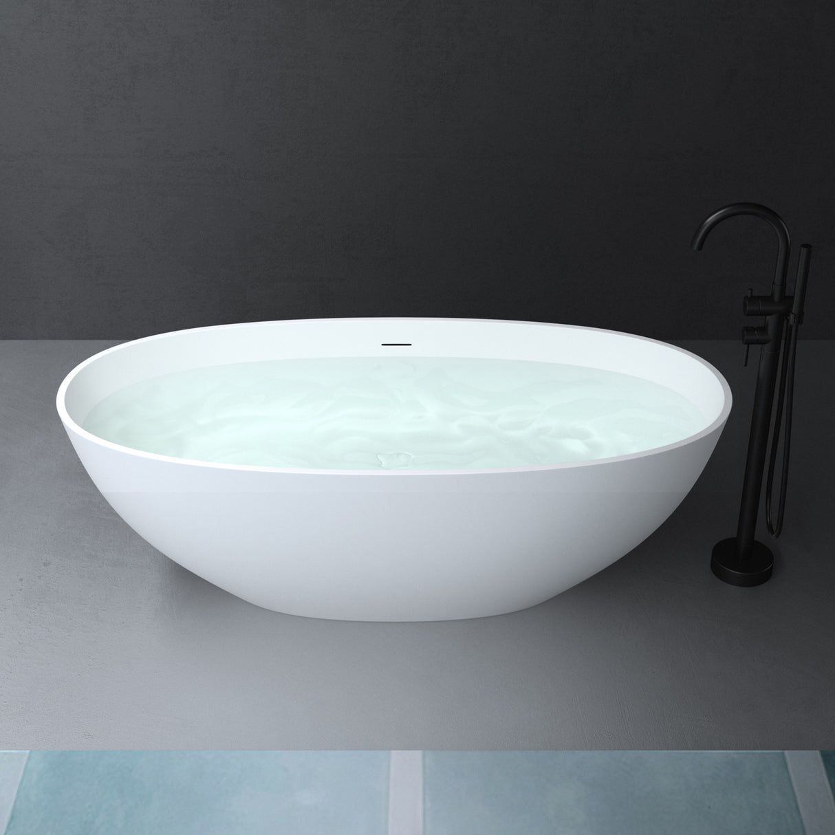 glasvilla Vasca da Bagno Freestanding, Vasca da Bagno in Marmo Fuso con Rivestimento Nano, Bianca Opaca