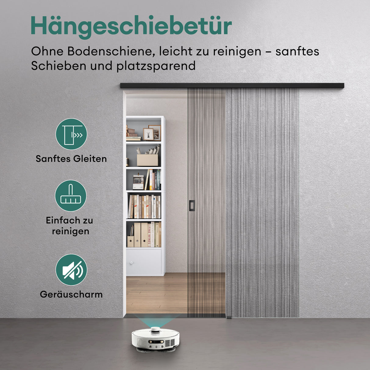 glasvilla Glasschiebetür komplettset Zimmertür Mate Negro 8mm ESG-Sicherheitsglas, Schiebetür Glas negro cepillado con riel de aluminio Muranino-001