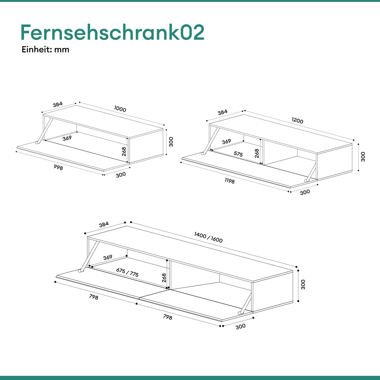 glasvilla Mobile TV per Televisore Armadietto per TV Basso Soft-close per Soggiorno, Sala da Pranzo, Camera da Letto Fernsehschrank02