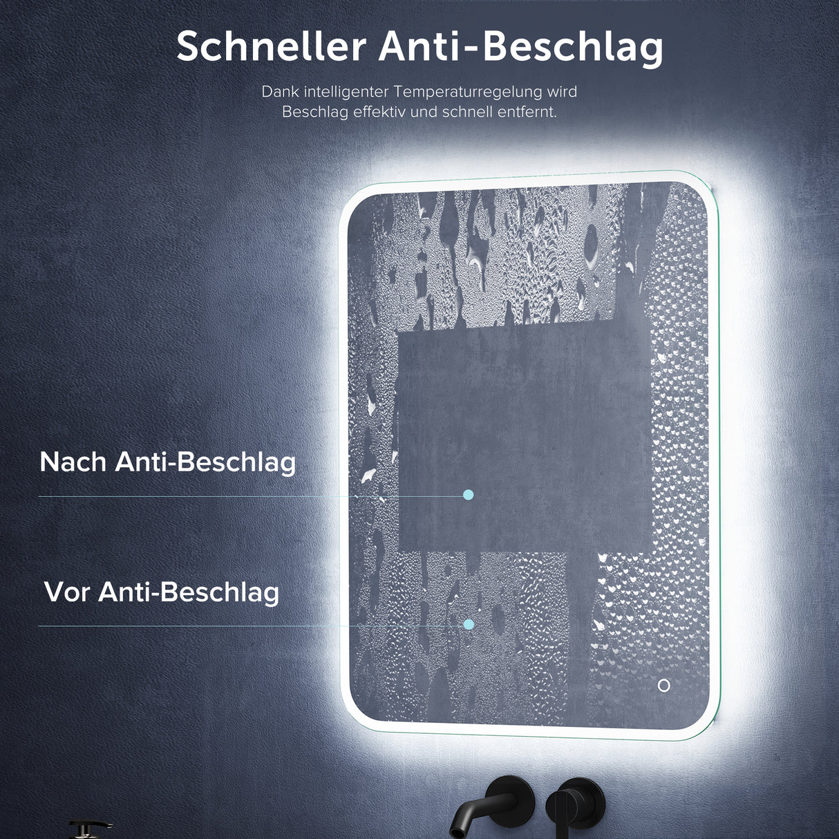 glasvilla Specchio da Bagno Appeso Specchio a LED con Interruttore Touch Specchio da Parete per Il Trucco Anti-Appannamento