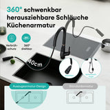 glasvilla Rubinetto da Cucina Estraibile con 3 Modalità e di Getto e Display digitale a LED Rubinetto per Lavello con Tubi e Accesorri Ruotabile a 360° MS-8085