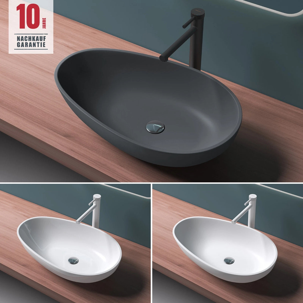 glasvilla Lavabo da Appoggio da Marmo Fuso Lavandino Bagno Ovale senza Foro per Rubinetto e Troppopieno Col809