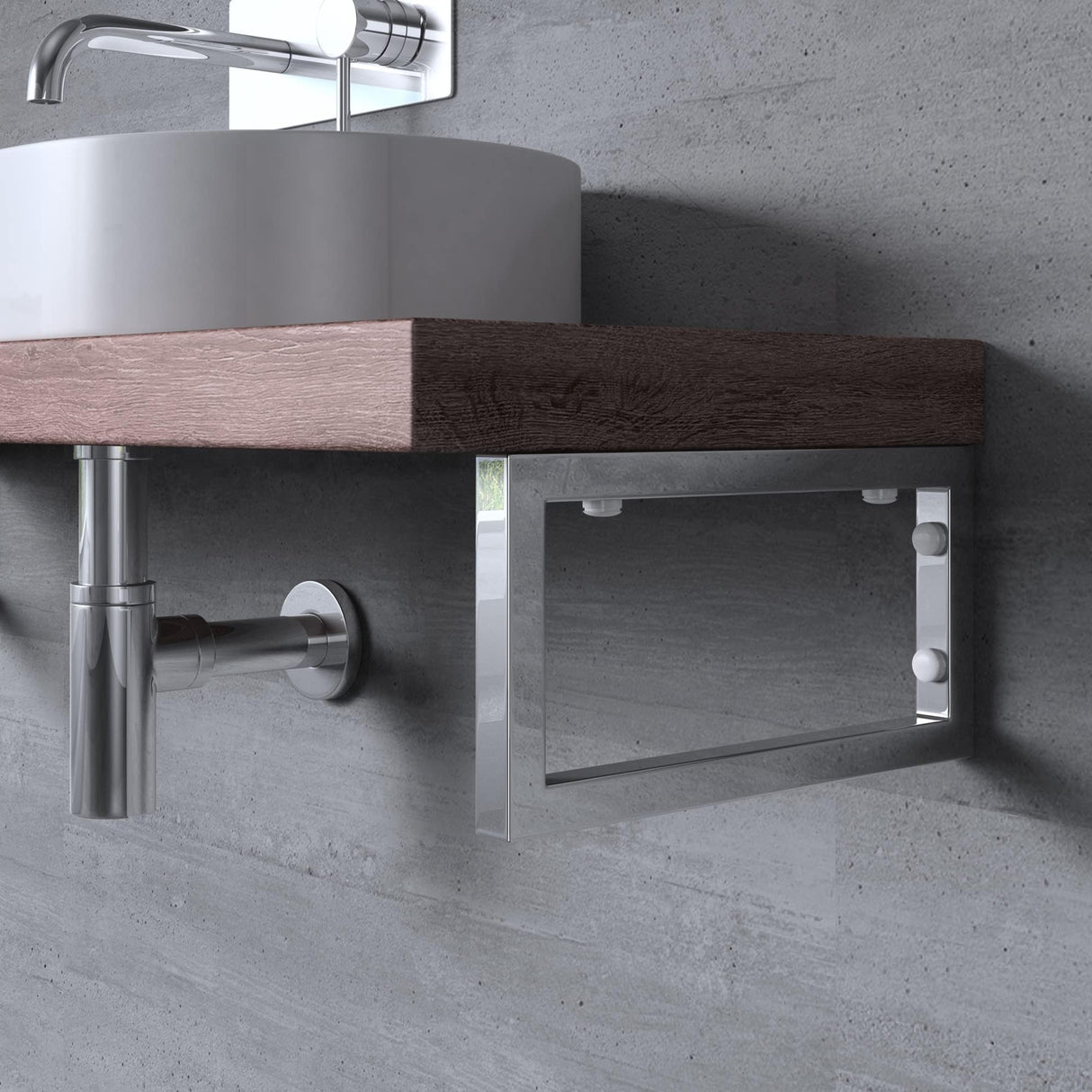 Supporto da parete Glasvilla Design in acciaio inox per lavabo, 3 pezzi, WH01