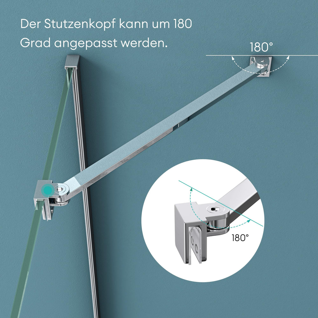 Maniglione di sostegno Glasvilla per doccia, parete divisoria per doccia, parete in vetro per doccia | Stabilizzatore per doccia walk-in | Rotazione a 180° per spessori del vetro da 6 a 10 mm