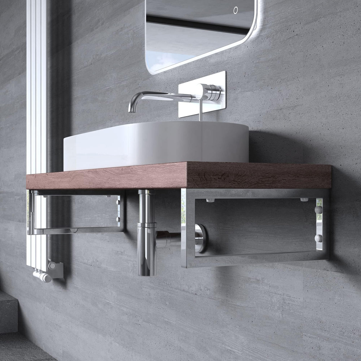 Supporto da parete Glasvilla Design in acciaio inox per lavabo, 3 pezzi, WH01