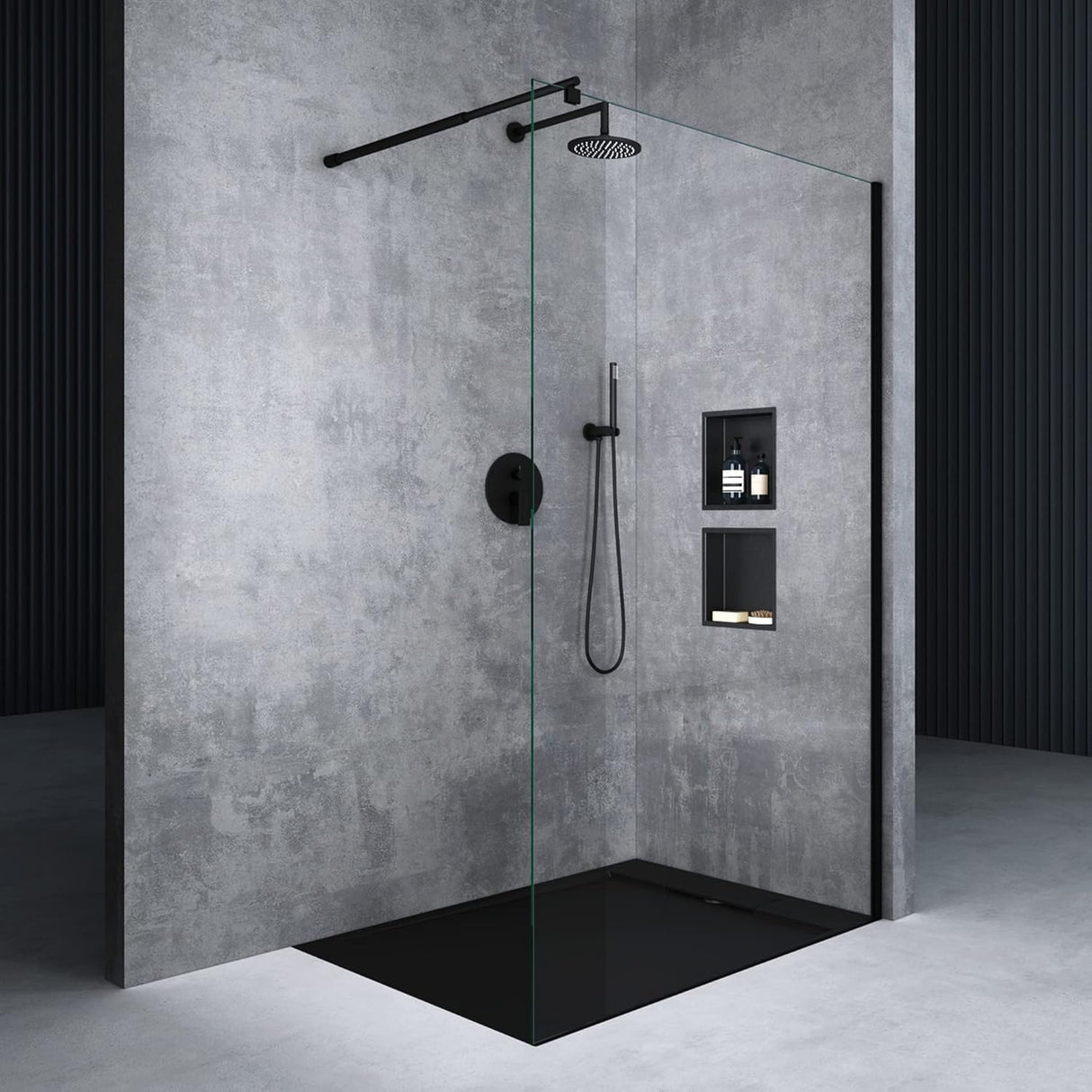 glasvilla Box Doccia Walk-In in Vetro 10mm Parete Doccia in Vetro di Sicurezza ESG con Rivestimento Nano e Braccio di Sostegno BRAM1&BRAM3 Bremen2