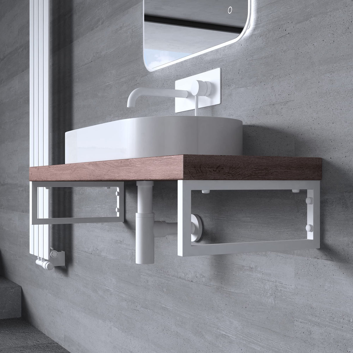 Supporto da parete Glasvilla Design in acciaio inox per lavabo, 3 pezzi, WH01