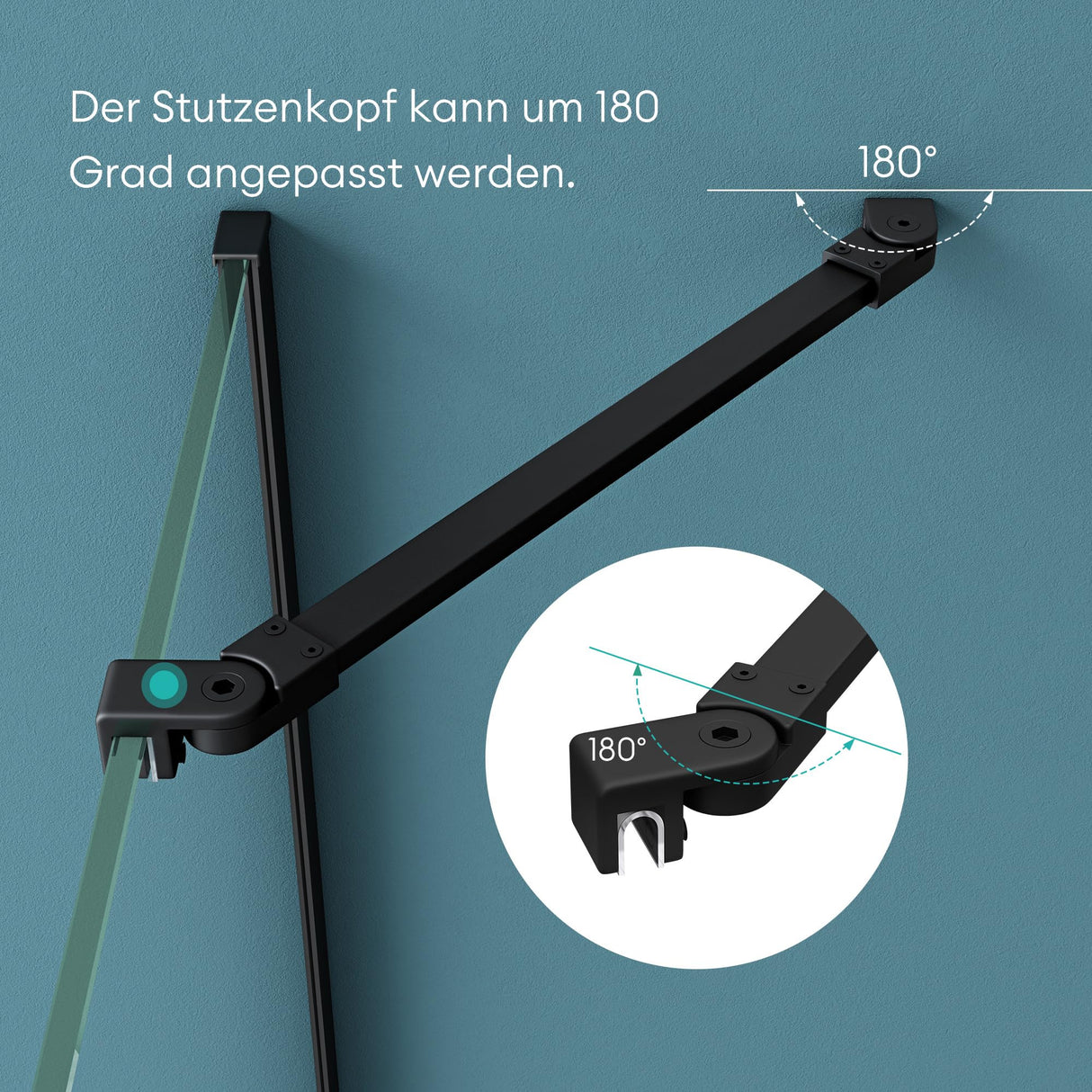 Maniglione di sostegno Glasvilla per doccia, parete divisoria per doccia, parete in vetro per doccia | Stabilizzatore per doccia walk-in | Rotazione a 180° per spessori del vetro da 6 a 10 mm