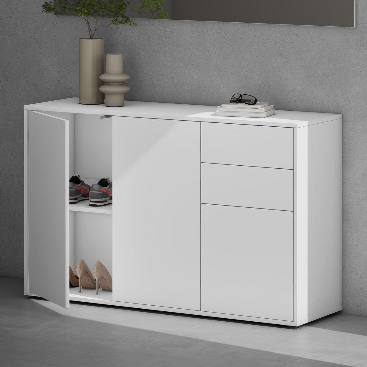 glasvilla Mobile Contenitore con 2 Ante e 2 Cassetti Mobiletto Bagno per Soggiorno, Sala da Pranzo, Camera da Letto Schrank05