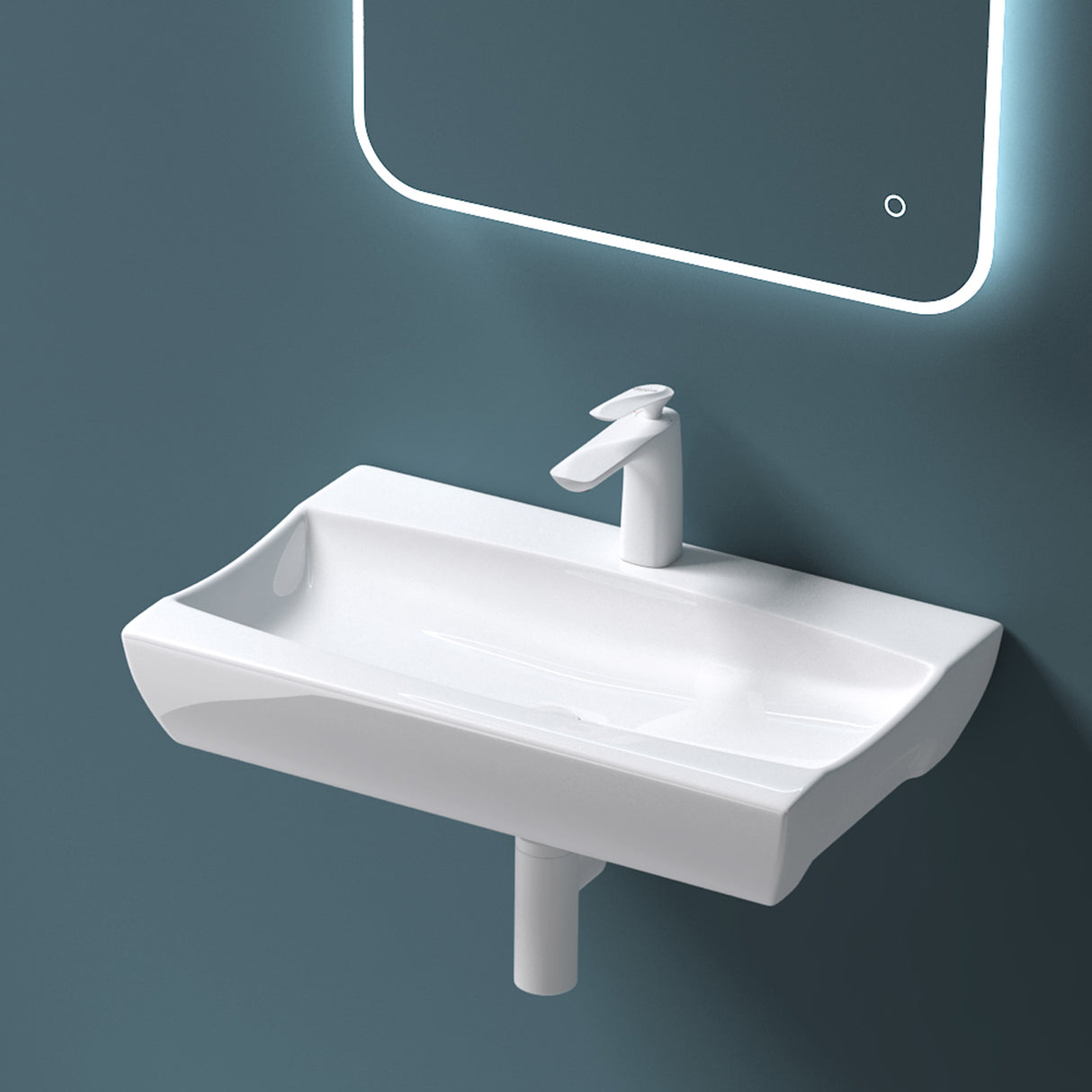 Lavabo Glasvilla, lavabo da appoggio, lavabo a parete, LTH: 63x40x12cm, bianco, in ceramica, con rivestimento nano, Brüssel890