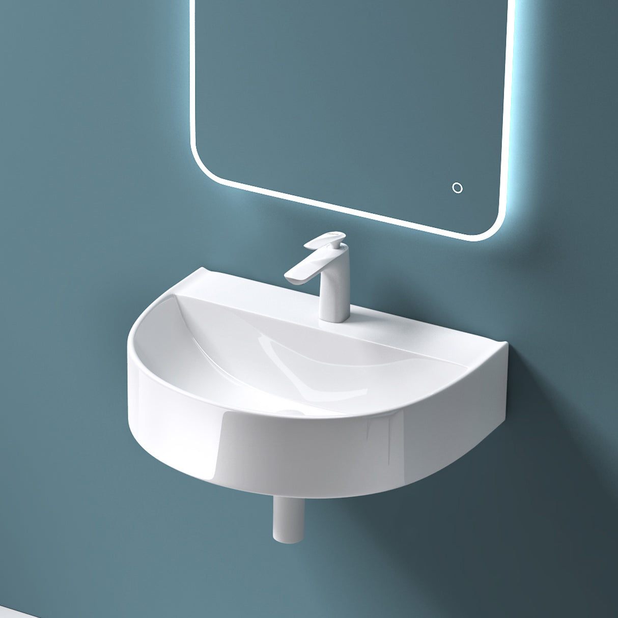 Lavabo Glasvilla da appoggio, lavabo sospeso, LTH: 61x44,5x14,5cm, bianco, in ceramica, con nanorivestimento incluso Brüssel896