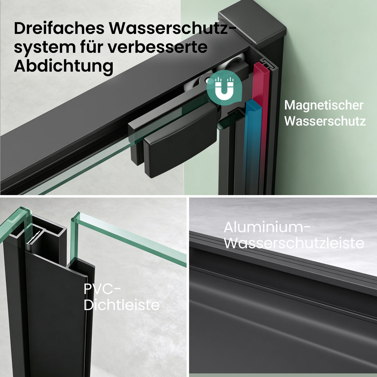 glasvilla Duschkabine Eckeinstieg  mit Schiebetür nach innen, Eckdusche Duschabtrennung 195cm Höhe, 6mm ESG-Sicherheitsglas Nano-Beschichtung Ravenna69K
