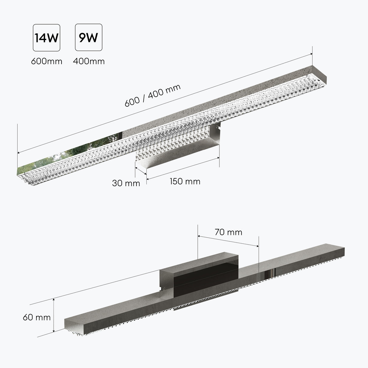 lampada da specchio a LED per bagno Glasvilla | Lampada da specchio, lampada da bagno 6000K | Applique a LED da 14W