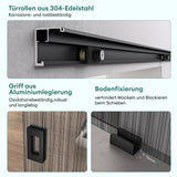 glasvilla Glasschiebetür komplettset Zimmertür Mate Negro 8mm ESG-Sicherheitsglas, Schiebetür Glas negro cepillado con riel de aluminio Muranino-001