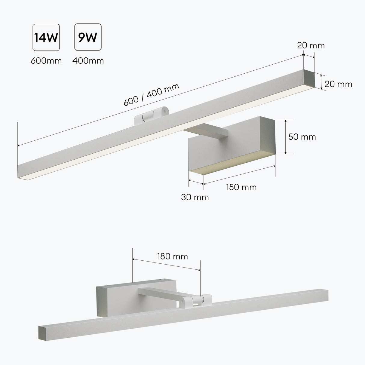 lampada da specchio a LED per bagno Glasvilla | Lampada da specchio, lampada da bagno 4000K | Ruotabile di 180°, 9W, radiosamente bello 