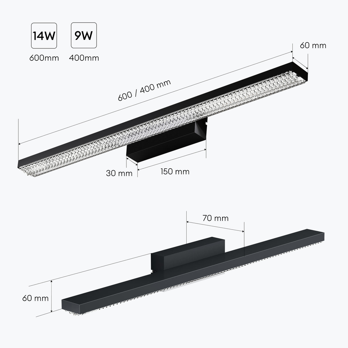 lampada da specchio a LED per bagno Glasvilla | Lampada da specchio, lampada da bagno 6000K | Applique a LED da 14W