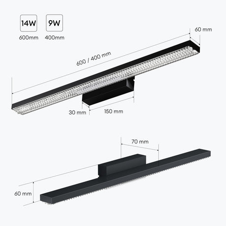 lampada da specchio a LED per bagno Glasvilla | Lampada da specchio, lampada da bagno 6000K | Applique a LED da 14W