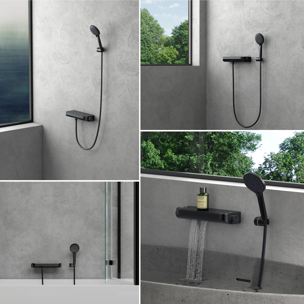 glasvilla Termostato Grifo de Bañera con Ducha de Mano Grifo de Bañera Termostato de Bañera 4 Tipos de Chorro Grifo de Pared para Bañera de Latón incl. Manguera de Ducha Sistema de Ducha8