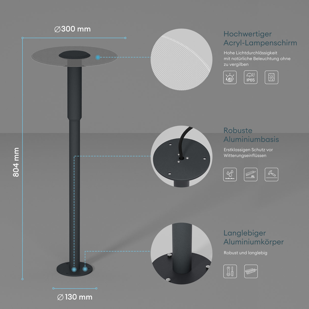 glasvilla luce da esterno ⌀300xH804mm IP65 luce da percorso esterna | Lampada da terra per giardino, lampada da giardino 3000K | Lampada da terra per esterni 6W StellaeLights 