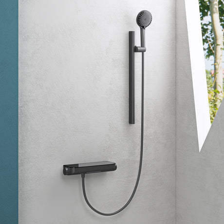 sistema de ducha glasvilla con termostato, conjunto completo de grifería de ducha con bloqueo de seguridad, ducha regulable en altura con 3 tipos de chorro y salida inferior de latón sistema de ducha9