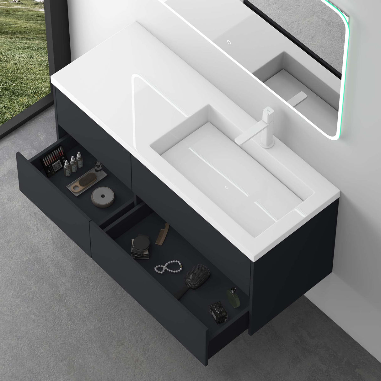 Set di mobili da bagno Glasvilla, mobile lavabo da 120 cm, mobile lavabo con base a chiusura ammortizzata, 4 cassetti, mobili da bagno Moment