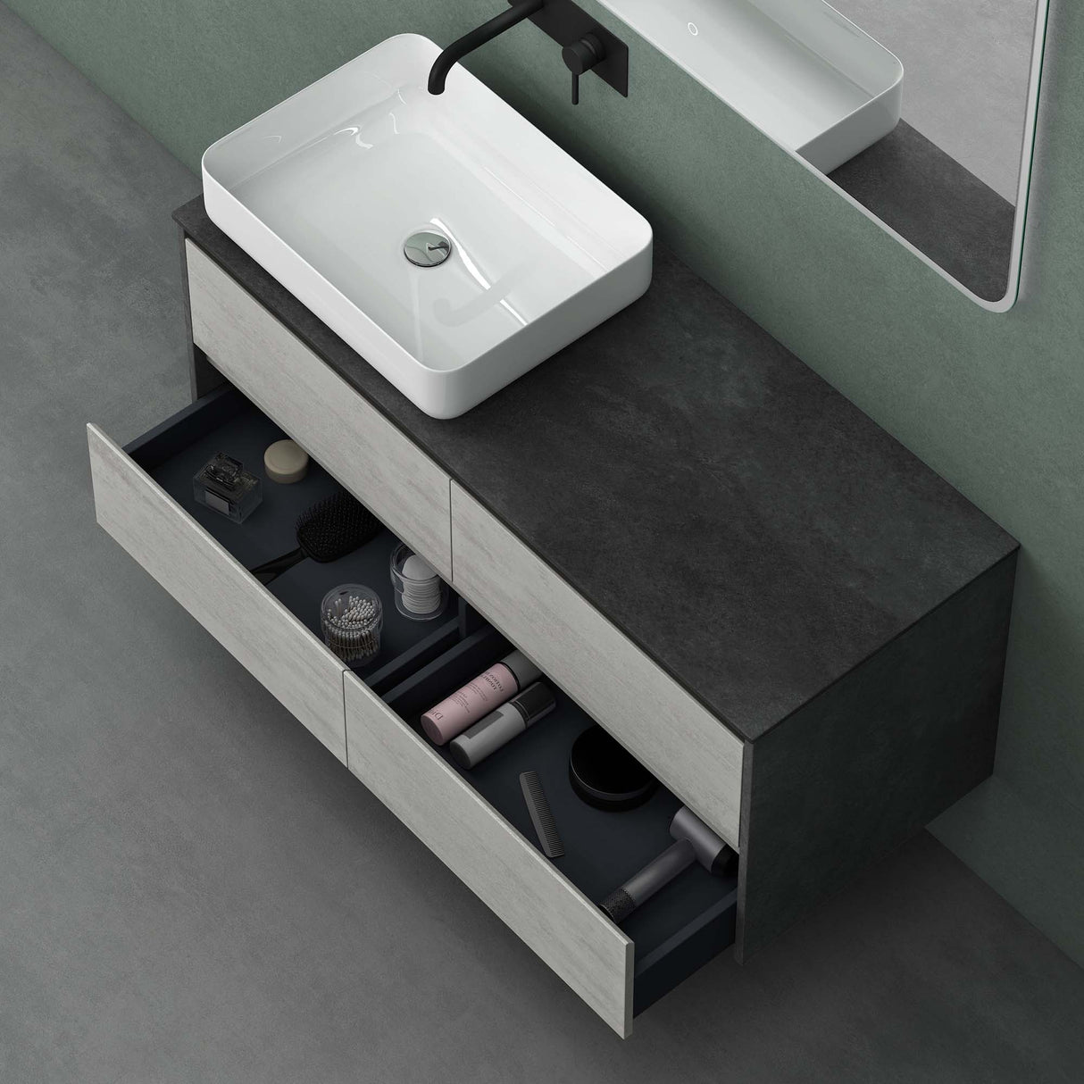 Set di mobili da bagno Glasvilla, mobile lavabo con 2 cassetti, lavabo normale incluso 