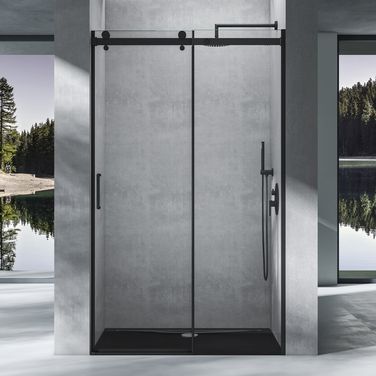 glasvilla Box Doccia a Nicchia in Vetro Trasparente 8mm Box Doccia in Vetro di Sicurezza ESG con Porta Scorrevole e Nano Rivestimento Teramo19K Nero