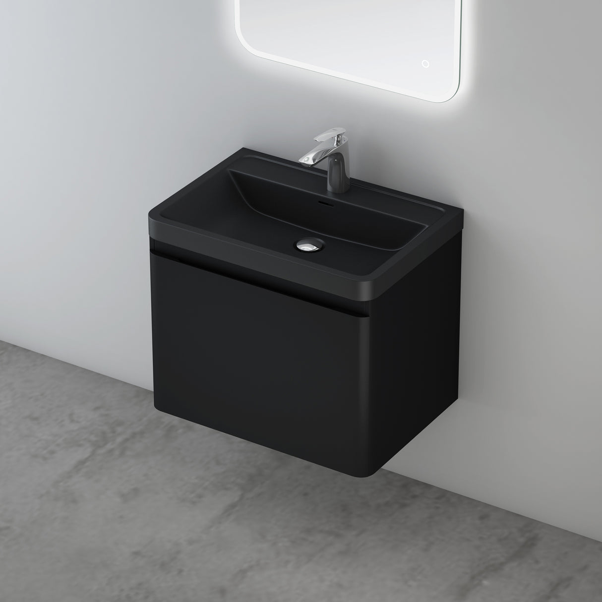 glasvilla Mobile Bagno Sospeso Mobile da Bagno con Cassetto a Chiusura Soft Close e Lavabo da Marmo fuso, Ancona